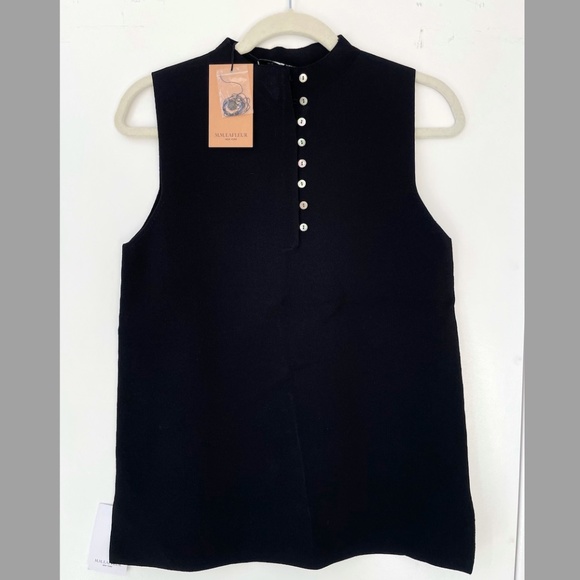 M.M. LaFleur Malki Blouse Jardigan Knit Top Black Button Up Tank - Picture 2 of 4